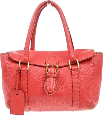 Fendi Selleria Linda Satchel Pebbled Leather Red Leather Handbag (Pre-Owned)