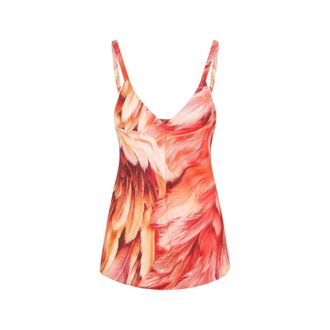 Roberto Cavalli Sleeveless Tops, female, Orange, Size: XS Plumange Print Silk Top