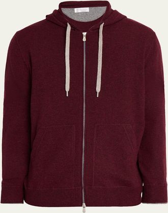 Brunello Cucinelli Mens Cashmere Knit Full-Zip Hoodie