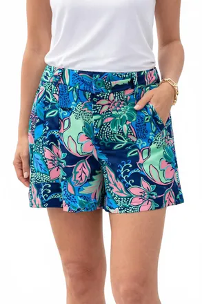 Jade Yoga Front Pleated Shorts In Blue