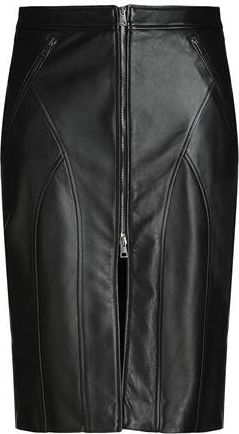 8 by YOOX FRONT ZIP-FASTENING LEATHER MIDI SKIRT
