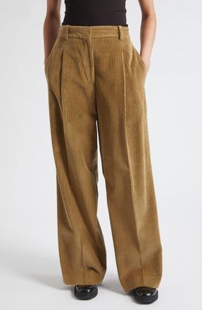 R&oacute;he Ted Pleated Lower Waist Corduroy Trousers in Beige at Nordstrom, Size 42