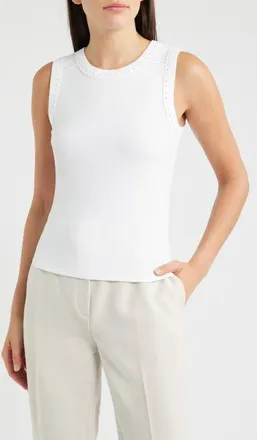 Nic+Zoe Perfect Studded Cotton Blend Rib Tank in Paper White at Nordstrom, Size Xx-Large