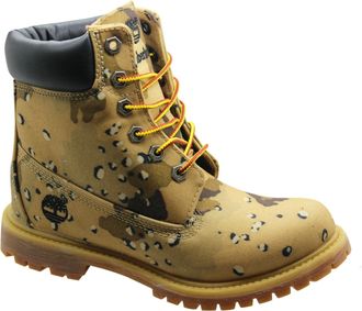Timberland 6 Inch Wedge Womens Boots Beige Camo Camouflage Lace Up 8357B B83B - Brown Textile - Size UK 4