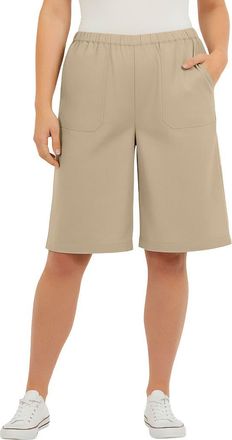 Roaman's Plus Size Linen Blend Pull On Elastic Waist Shorts in Sandy Beige at Nordstrom, Size 32