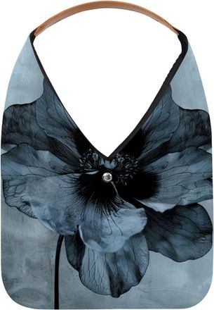 Generic Black Print Flower on Gray Background (2) Reusable Lightweight Grocery Bags - Foldable Into Compact Pouch, Washable & Sturdy, Multipurpose for Shoppin