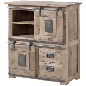 Massivmoebel24 Highboard Mango 90x45x100 beige lackiert RAILWAY 3005