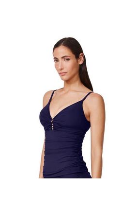 Gottex Tutti Frutti V-Neck Gold Beaded Tankini Top in Navy at Nordstrom, Size 16