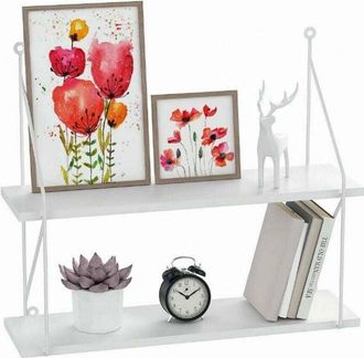 Trade Shop Trade Shop - Libreria Mensole Scaffale Parete Design Moderna Legno Metallo 2 Ripiani Bianco