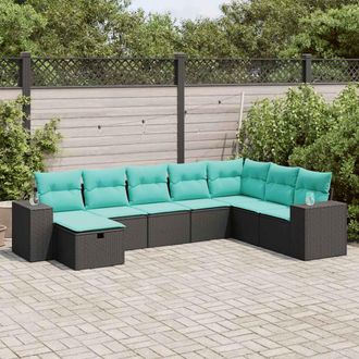 vidaXL Vidaxl Set De Sof&aacute;s De Jard&iacute;n Y Cojines 8 Piezas Rat&aacute;n Sint&eacute;tico Negro
