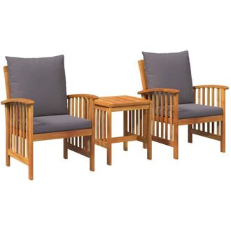 vidaXL Conjunto De Sof&aacute; De Jard&iacute;n 3 Pcs Marr&oacute;n Madera Maciza De Acacia Vidaxl