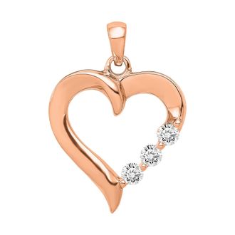 Diamond2Deal 14K Rose Gold Lab Grown Diamond 3-Stone Heart Pendant (0.25ct, VS, G-H)