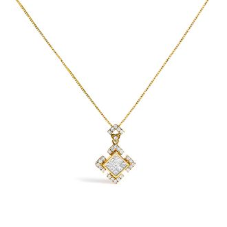 House of Brilliance 10K Yellow Gold 3/8 Cttw Princess Diamond Geometric Pendant Necklace
