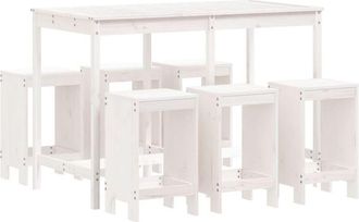 vidaXL Set De Mesa Y Taburetes Altos Jard&iacute;n 7 Pzas Madera Pino Blanco Vidaxl