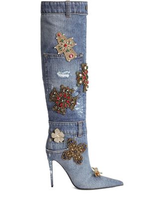 Dolce & Gabbana Stivali denim con ricamo - Blu