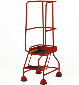 Loops 2 Tread Mobile Warehouse Steps & Guardrail RED 1.5m Portable Safety Stairs