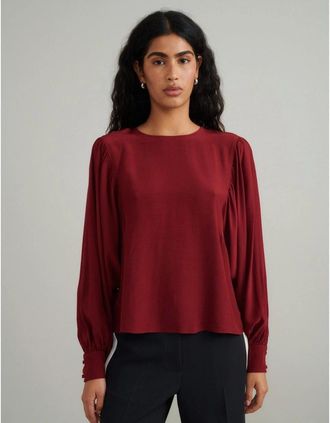 Nobody's Child Womens Regular Fit Crew Neck Long Sleeve Blouse - Red - Size: 10
