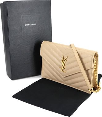 Saint Laurent Beige Leather Chain/Shoulder Wallet (Pre-Owned)