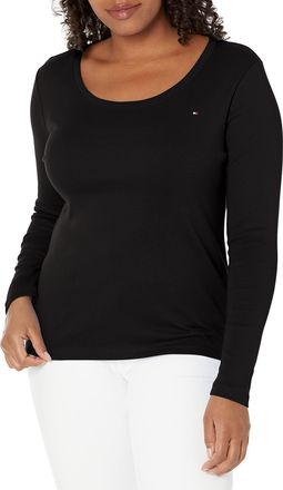 Tommy Hilfiger Womens Long Sleeve Scoop Neck Tee, Black, Medium