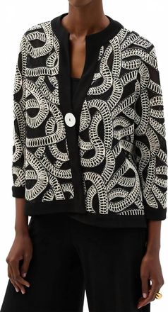 Joseph Ribkoff Embroidered Mesh Swing Jacket In Black/off-White