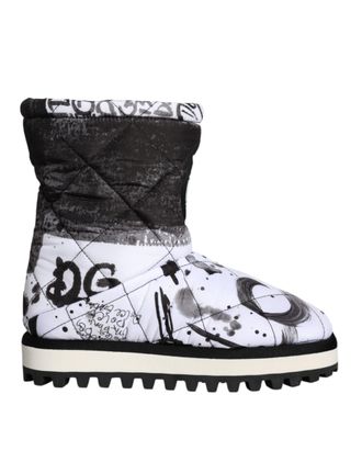Dolce & Gabbana Gequiltde Boots Zwart Wit Graffiti Print