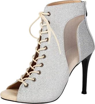 Generic Womens Sexy Ankle Boots Peep Toe High Stiletto Heel With Front Lace Up And Zipper Mixed Color Party Dress Booties