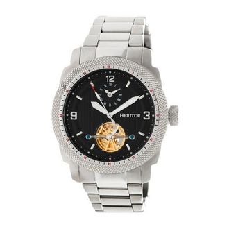 Heritor Helmsley Semi-Skeleton Leather-Band Watch in Silver/black at Nordstrom
