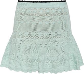 Self Portrait Green Pointelle Knit Miniskirt