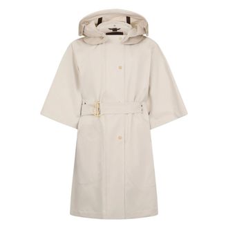 Moorer Belted Coats, female, Beige, Size: 2XS Long Trench with Hood