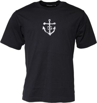 Dolce & Gabbana Womens Anchor Graphic Short Sleeve Tee - Black Cotton - Size EU 34 (Womens)