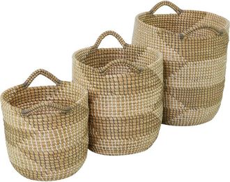 CosmoLiving by Cosmopolitan Brown Seagrass Handmade Two-Tone Storage Basket with Handles - Set of 3 at Nordstrom Rack