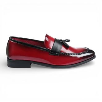 Infinity Leather Mens Red Tassel High-Gloss Patent Faux Leather Formal Loafers Shoes