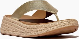 FitFlop Womens Fitflop F-Mode Toe Post Leather Womens Platino Slides - Gold - Size: 7