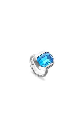 UNOde50 Silver-tone Ring with Emerald-Cut Blue Crystal at Nordstrom, Size 8.5