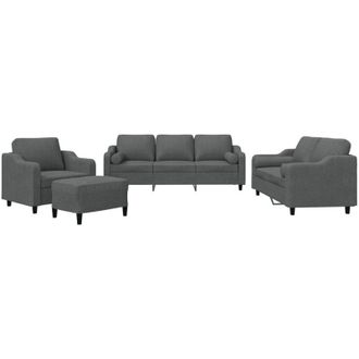 vidaXL Juego De Sof&aacute;s Con Cojines 4 Piezas Tela Gris Oscuro Vidaxl