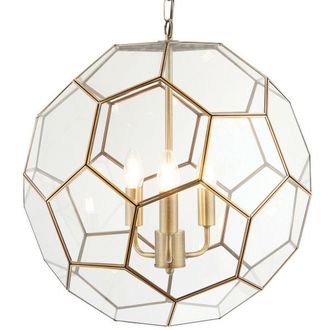 Loops Multi Light Ceiling Pendant 3 Bulb ANTIQUE BRASS & GLASS Large Modern Lamp Shade in Clear