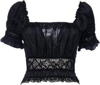 Ermanno Scervino Overhemden, Dames, Zwart, S, Katoen, Luminous Kant Top door Ermanno Firenze