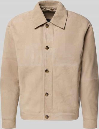 Selected Regular Fit Lederjacke aus echtem Ziegen-Velours Modell LANCE in Sand, Größe XXL