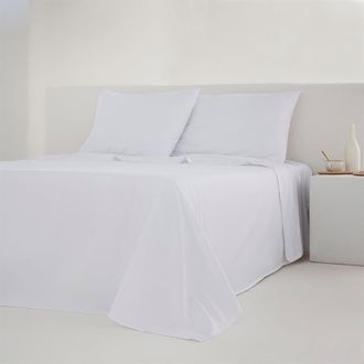 COTTON ARTEAN Juego de s&aacute;banas percal algod&oacute;n 200 hilos blanco 250x270 Cama 160