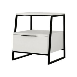 Dmora Mesa De Noche Dubhe, C&oacute;moda Baja, Mesilla De Noche, Estante De La Cama, 45x40h50 Cm, Blanco, Con Embalaje Reforzado - Dmora