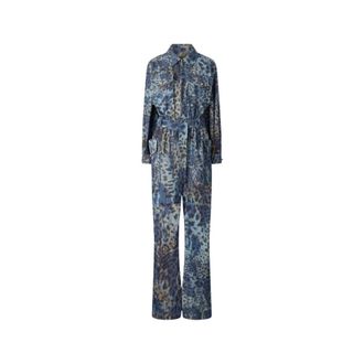 Roberto Cavalli Jumpsuits & Playsuits, Dames, Blauw, S, Katoen, Luipaardprint Katoenen Jumpsuit