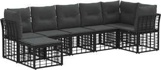 vidaXL Conjunto De Sof&aacute;s De Exterior Negro Poli&eacute;ster Vidaxl