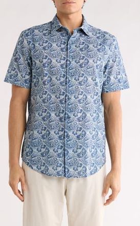Bugatchi Orson Paisley Pattern Short Sleeve Button-Up Shirt in Indigo at Nordstrom Rack, Size Xxx-Large