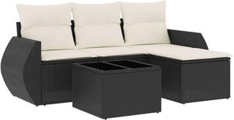 vidaXL Set De Muebles De Jard&iacute;n 5 Pzas Y Cojines Rat&aacute;n Sint&eacute;tico Negro Vidaxl