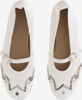 Sartore Womens Ballerina Flats White Nappa & Python Leather