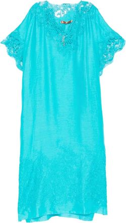 Ermanno Scervino Linnen jurk met kanten afwerking - Blauw