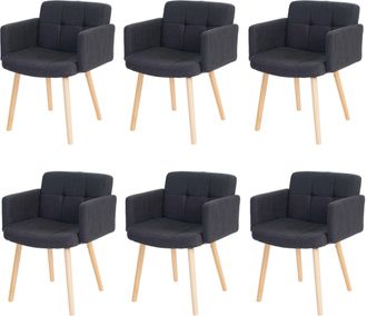 Hhg Juego De 6 Sillas De Comedor Orlando Ii, Silla De Cocina, Dise&ntilde;o Retro, Textil, Gris Oscuro