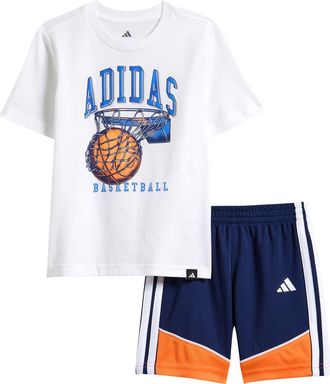 adidas Kids Basketball Graphic T-Shirt & Athletic Shorts Set in White at Nordstrom, Size 3T