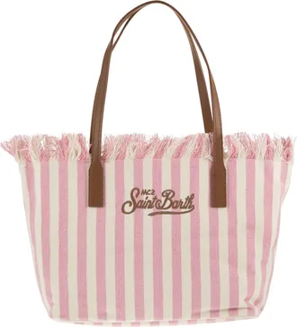 MC2 Saint Barth City Shopper Bag In Striped Canvas With Embroidered Logo