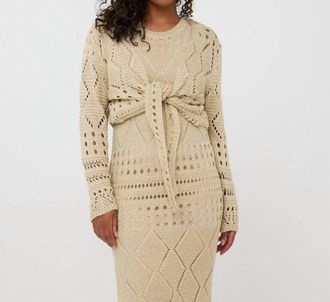 Esqualo Fancy Open Knit Lurex Bolero In Light Sand